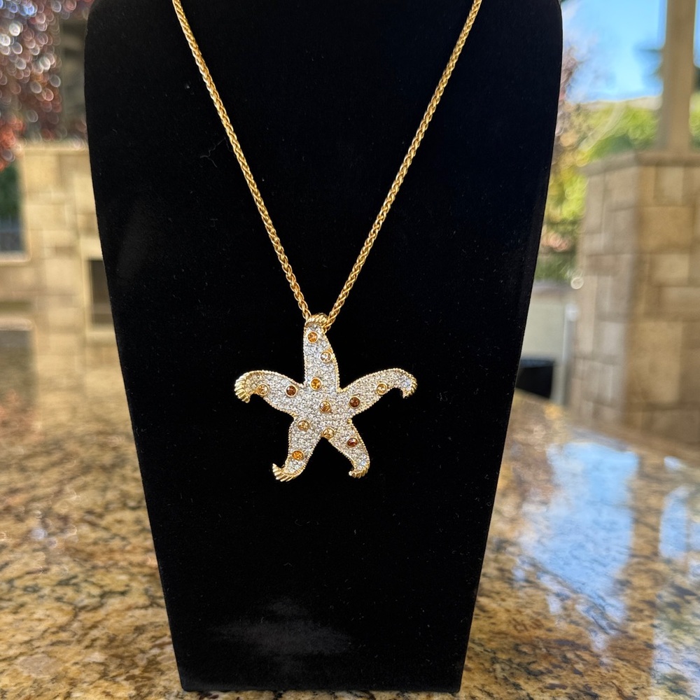 Gold Starfish Pendant Necklace by KJL.
